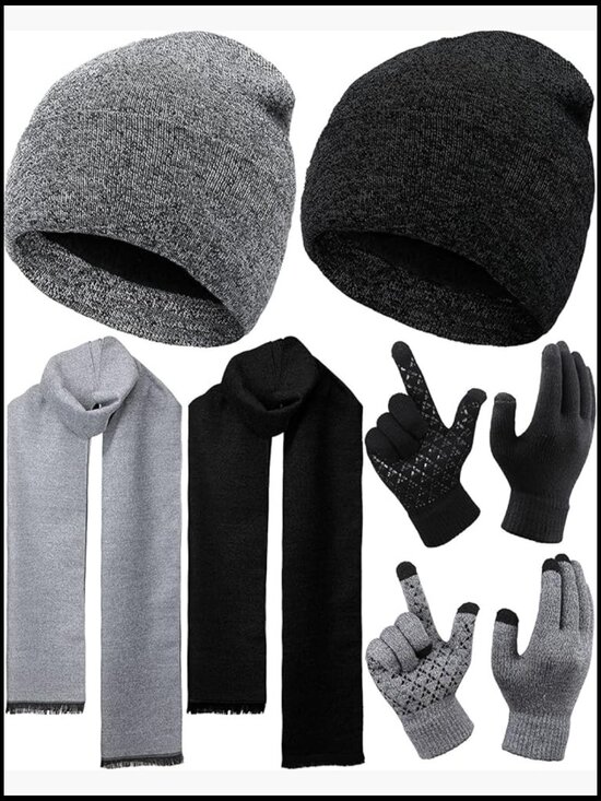 6-Piece Winter Hat Scarf Gloves Set with Touchscreen Gloves, Acrylic & Polyester main image 7